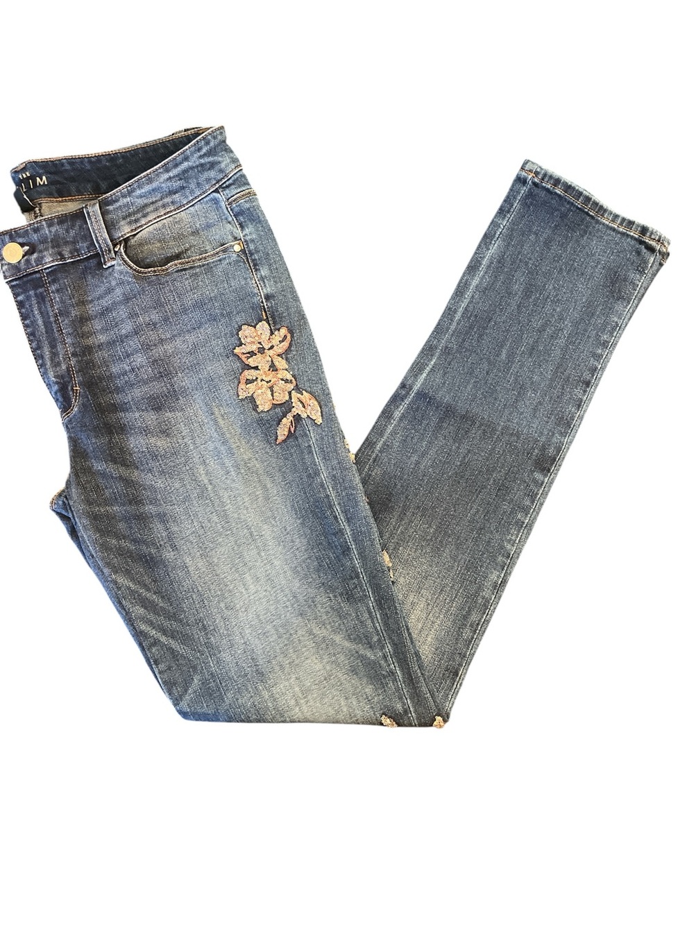 White House Black Market Blue Embroidered Skinny Jeans